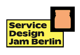 Service Design Jam Berlin logo: yellow box with black text, and a jar graphic.