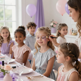 Children at a birthday party with face painting