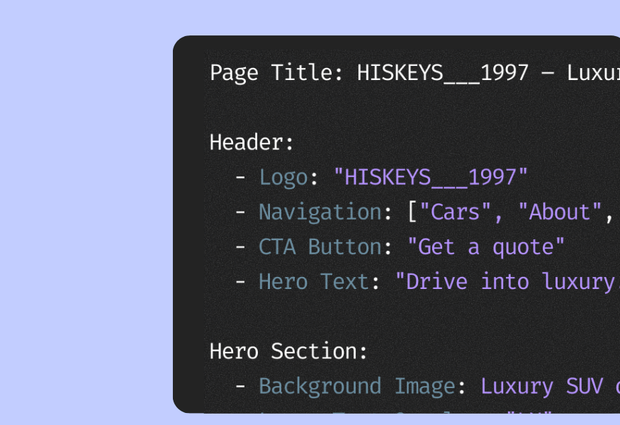 Page information details: logo, navigation links, call-to-action button, hero text, and background image details.