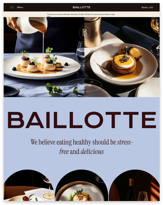 Food being plated at Baillote, featuring elegant dishes, in a light, neutral color palette.