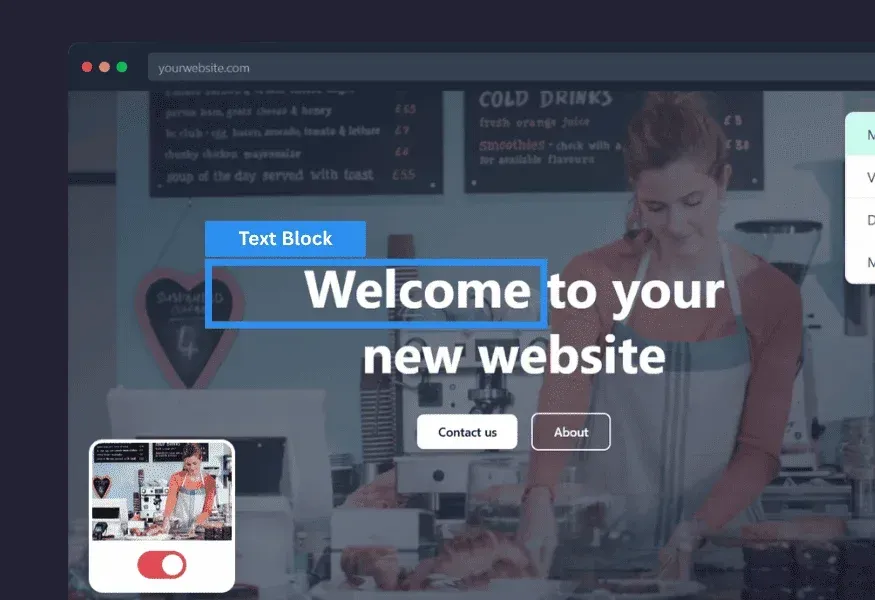 Website interface with 