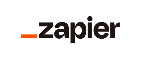 Zapier logo, black text and a small orange line before the letter
