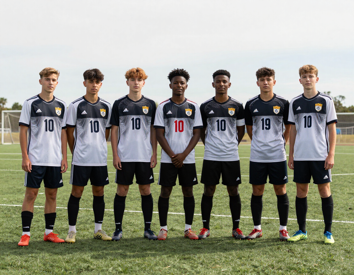 Youth soccer team in custom printed jerseys