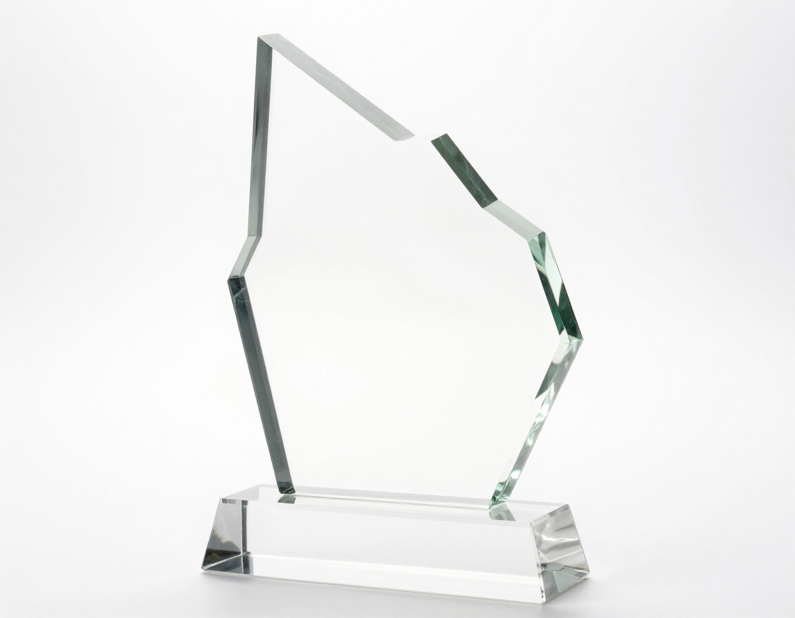Crystal award trophy with engraved etching