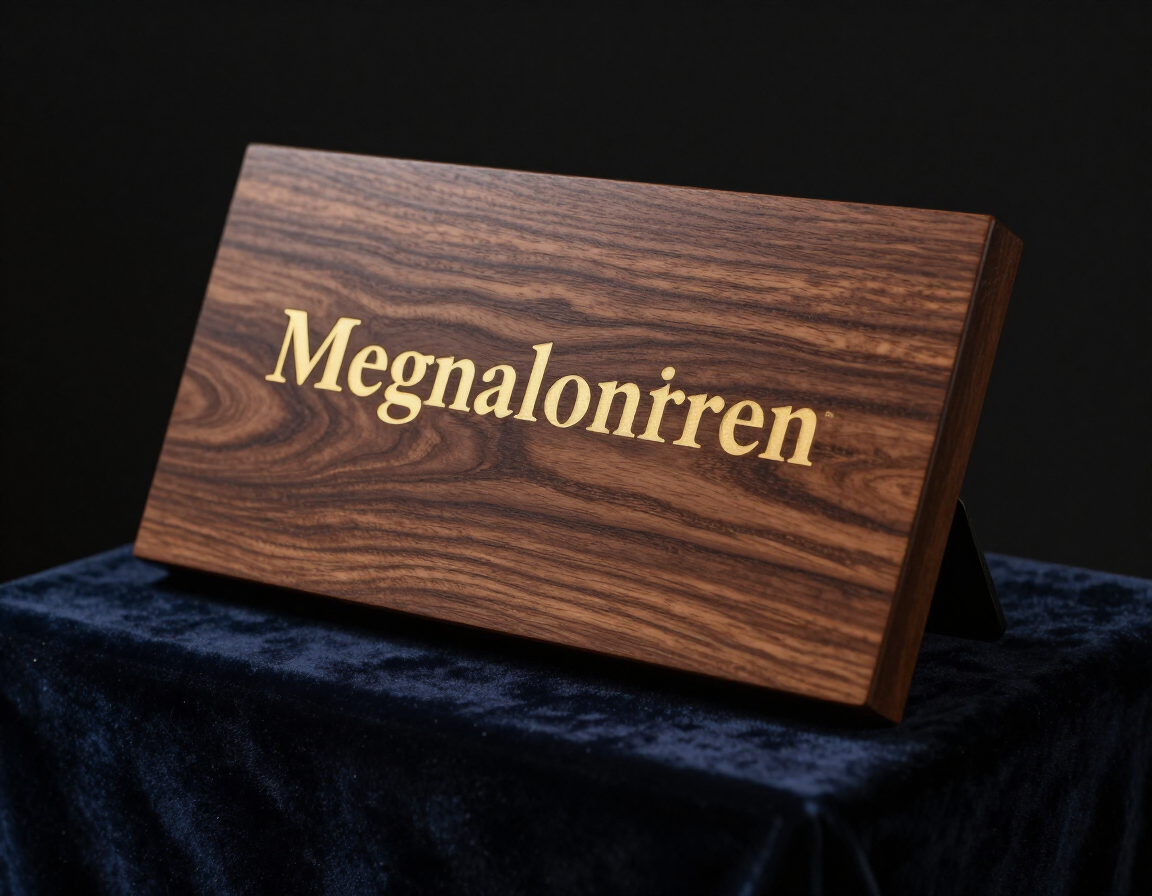 Walnut plaque with gold engraved lettering