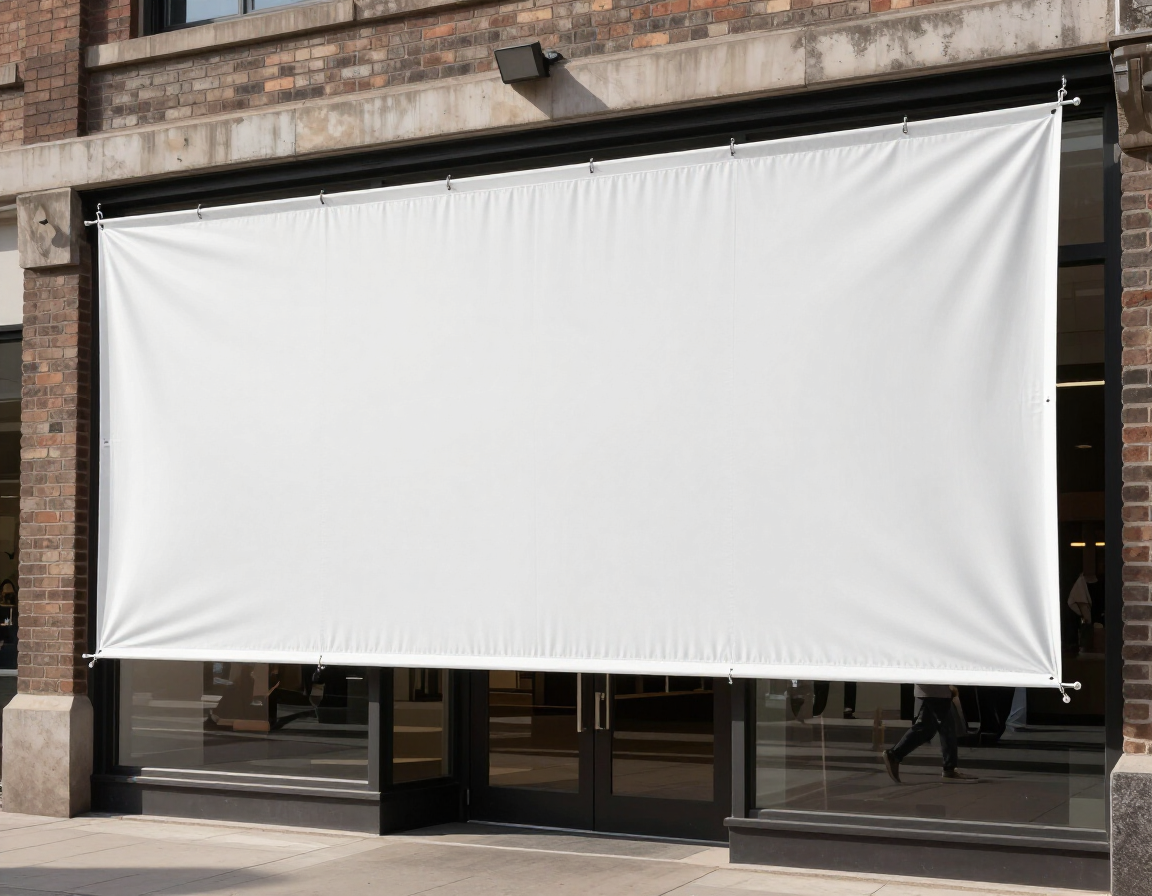 Vinyl banner at storefront entry