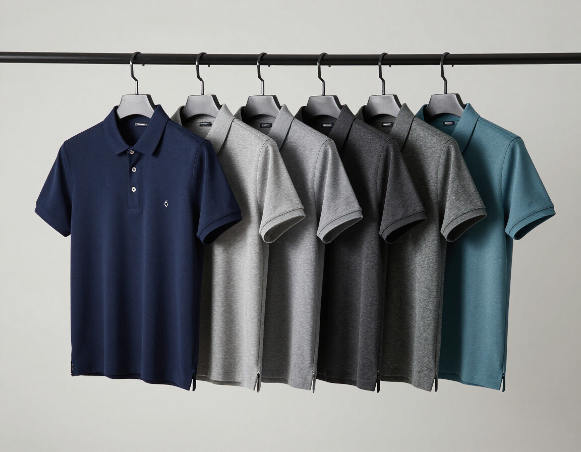 Branded polo shirts on studio rack