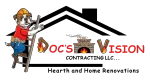 DOC’s Vision Contracting LLC logo with house roof, ladder, and hearth and home renovations text