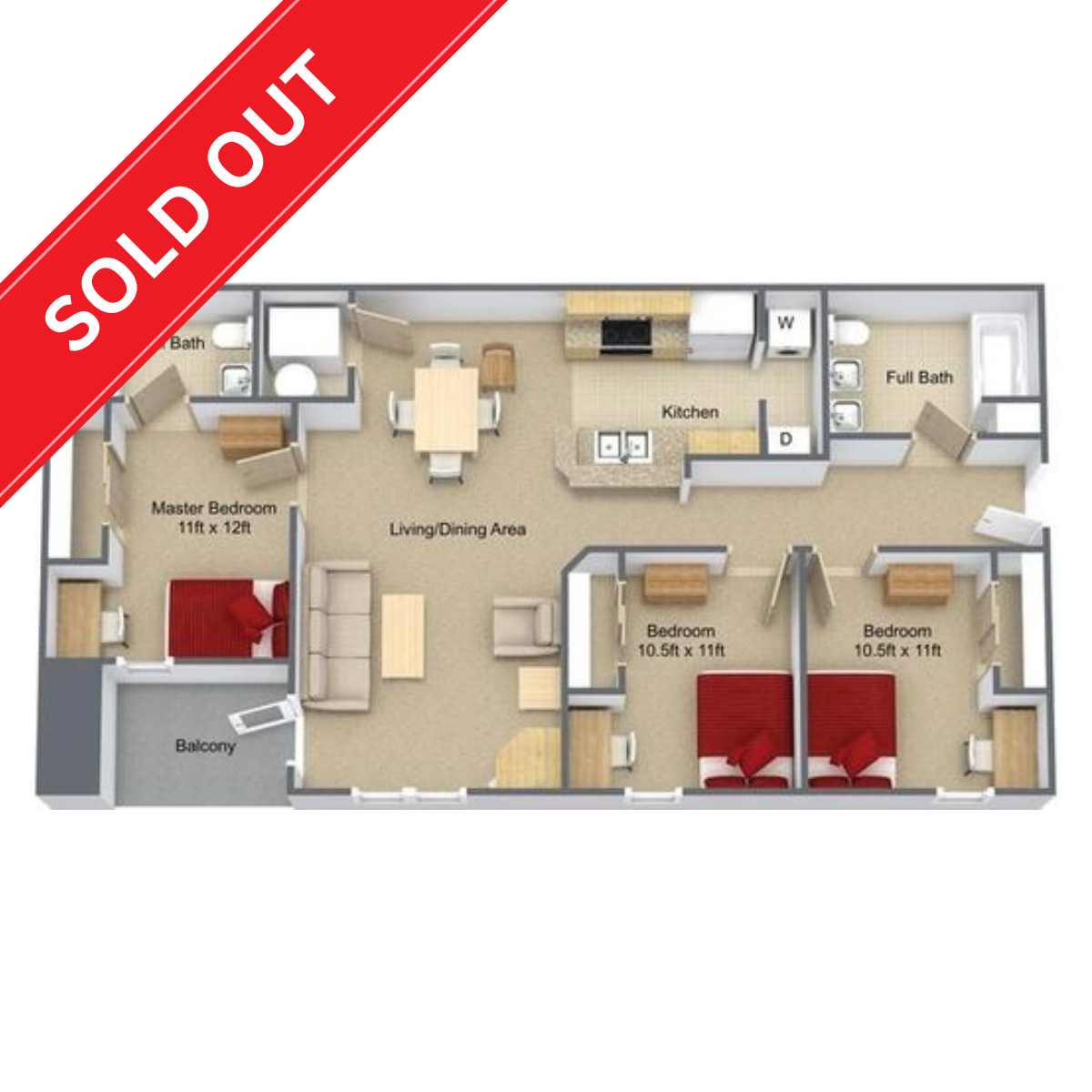 Ram's Park 3 Bed/2 Bath Floor Plan