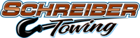 Schreiber Towing logo in orange, black, and blue script on a white background