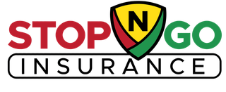 The logo for stop n go insurance has a shield on it.