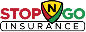 The logo for stop n go insurance has a shield on it.