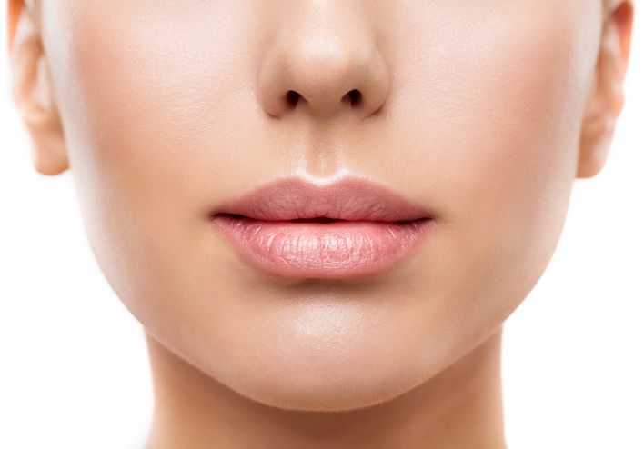 Lips, Woman Face Mouth Beauty, Beautiful Skin and Full Lip Closeup, Pink Lipstick