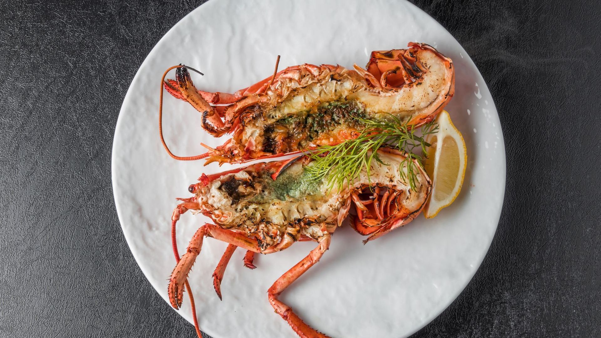 lobster dish on white plate