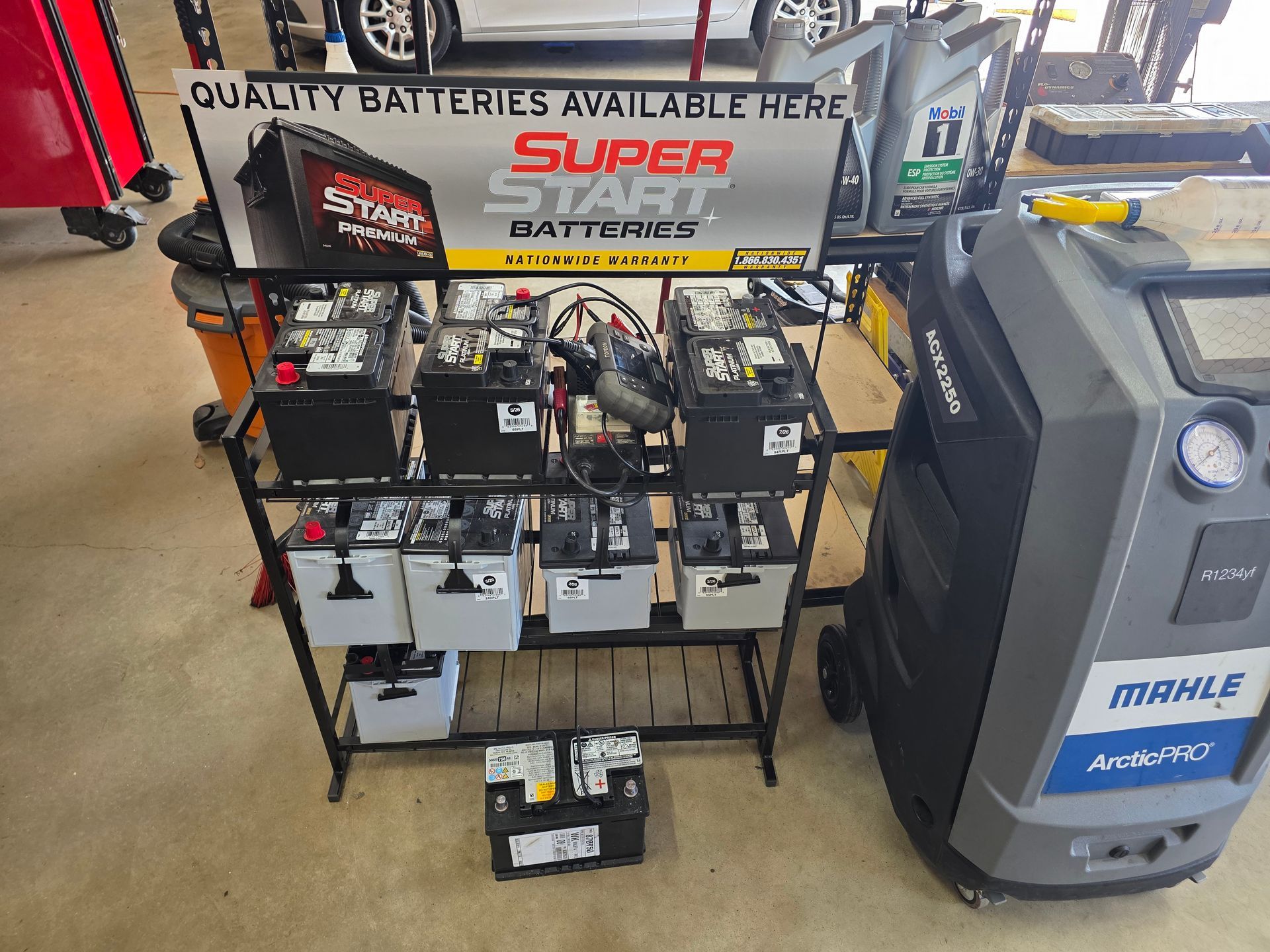 In-Shop Car Battery Testing & Replacement Service In-shop Super Start battery testing rack and diagnostic equipment in College Station TX