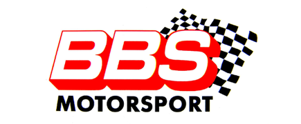 BBS Motorsport logo with red italic letters and black checkered flag graphic
