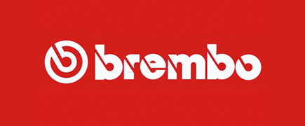 Brembo logo in white on a red background