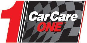 CarCare ONE logo on a red-and-black checkered background with a large red 1Silver and neon yellow sports car with oversized rear wing parked beside a white wall. | Pacific German