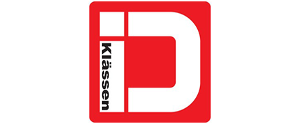 Red and white Klassen logo with a stylized lowercase “n” on a square background