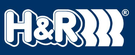 H&R logo in white on a blue background with three white wavy lines on the right