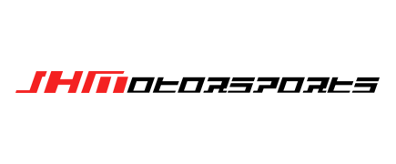 JHM Motorsports logo in red and black on a white background