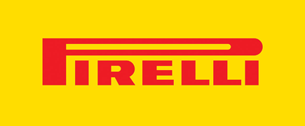 Pirelli logo in red on a yellow background