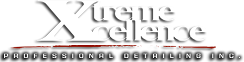Stylized silver “Xtreme Clean” logo with “Professional Detailing Inc.” beneath on a light backgroundSilver and neon yellow sports car with oversized rear wing parked beside a white wall. | Pacific German