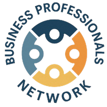 Logo for Business Professionals Network: Circle of four figures, surrounded by text.