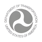 US Department of Transportation logo: a gray circle with a white, stylized three-part swirl.