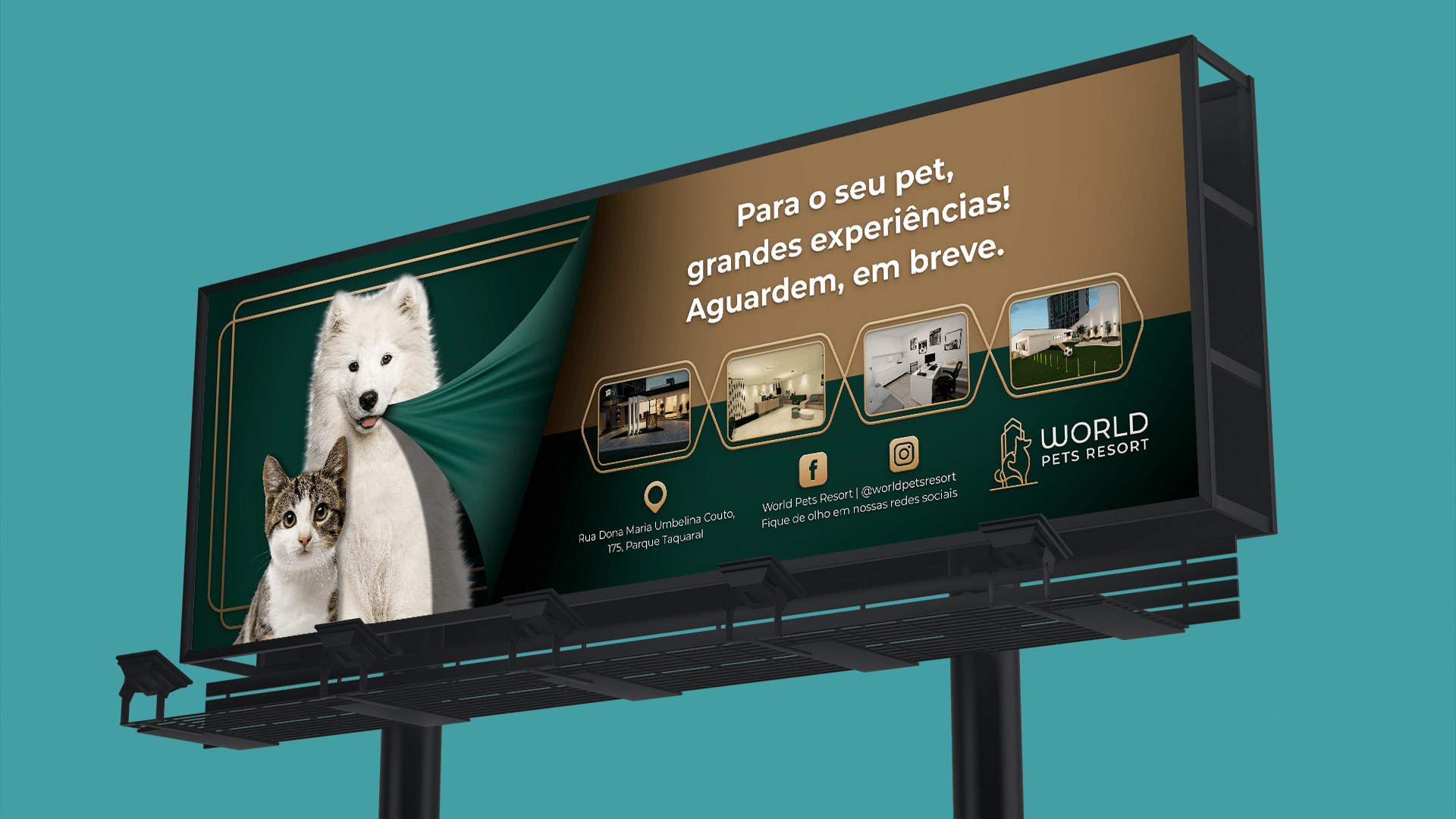 Um outdoor com um cachorro e um gato nele.