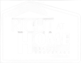 Logo for Right at Home Realty Brokerage. White text on gray background. House outline.