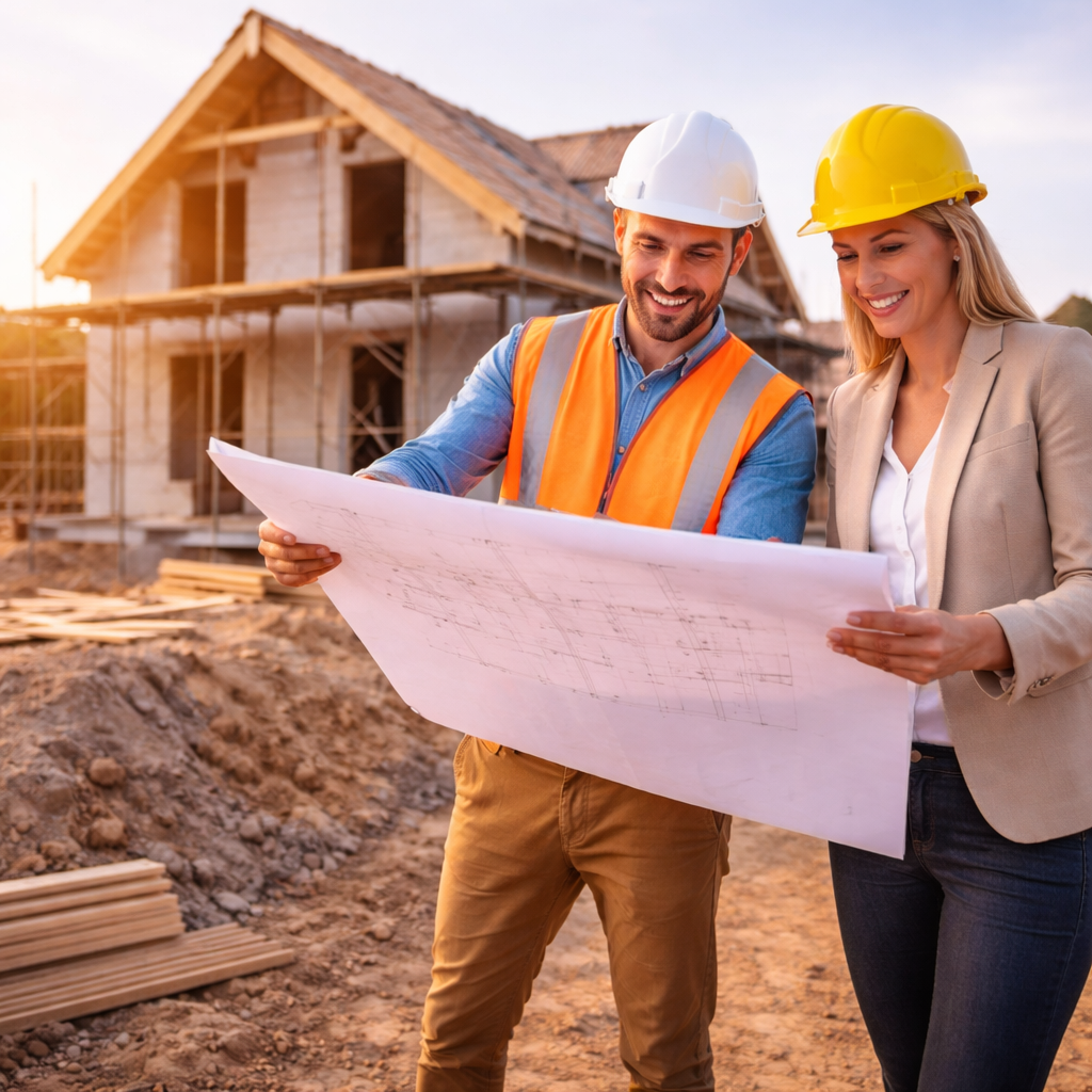 construction site people viewing plans