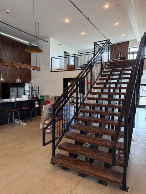 Custom Modern Interior Railing With Mid Rail Grip & Returns And Extensions In Cedar Falls, IA