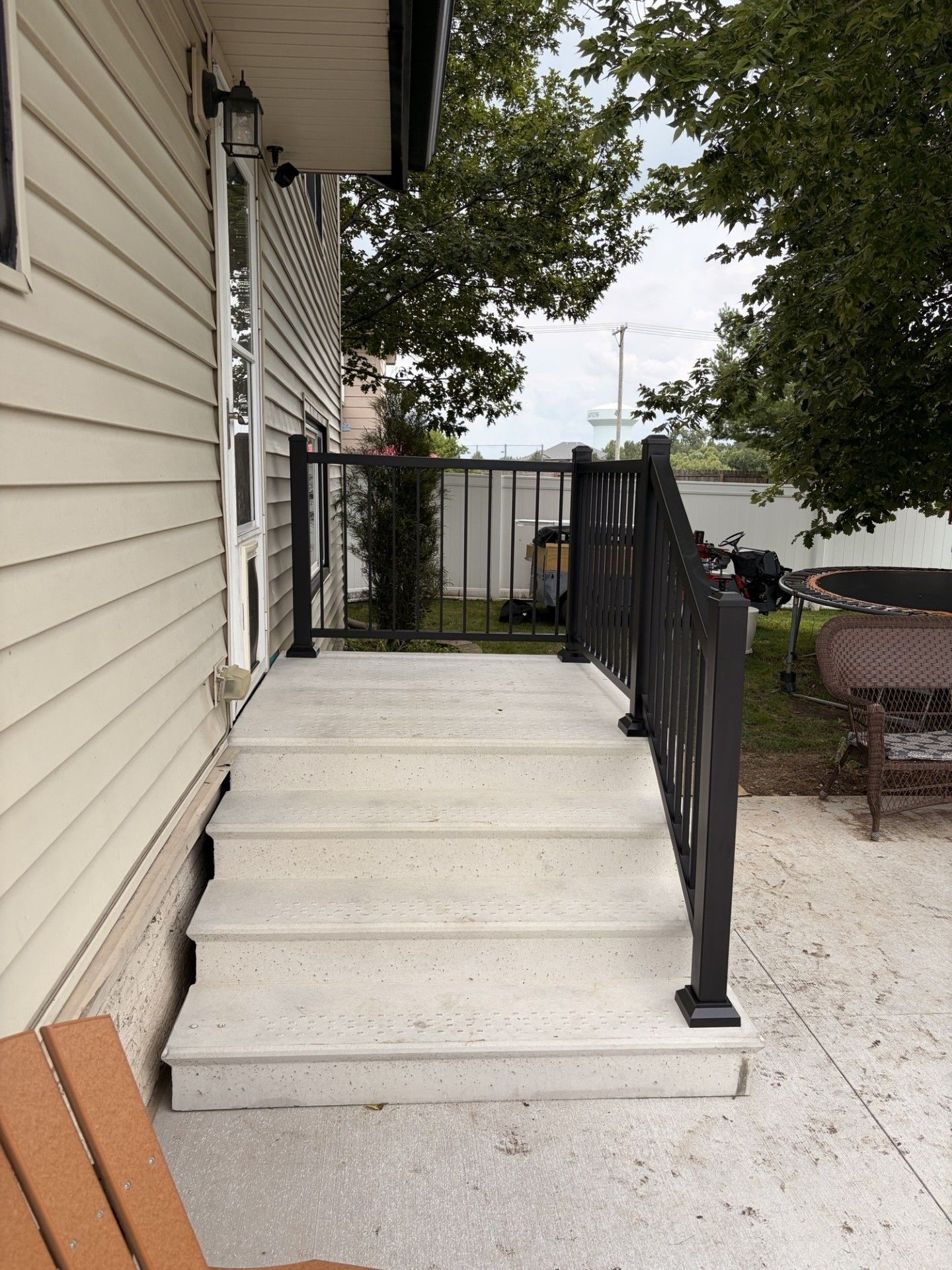 Aluminum Ultralox Railings On New Precast Steps In Cedar Rapids, IA