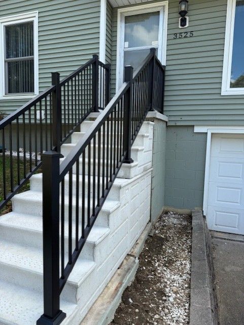 New Aluminum Ultralox Railings On New Precast Steps Des Moines IA
