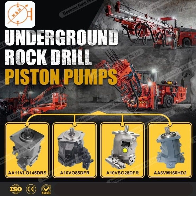 Póster promocional de bombas de pistón para perforación subterránea de rocas con cuatro modelos de bombas