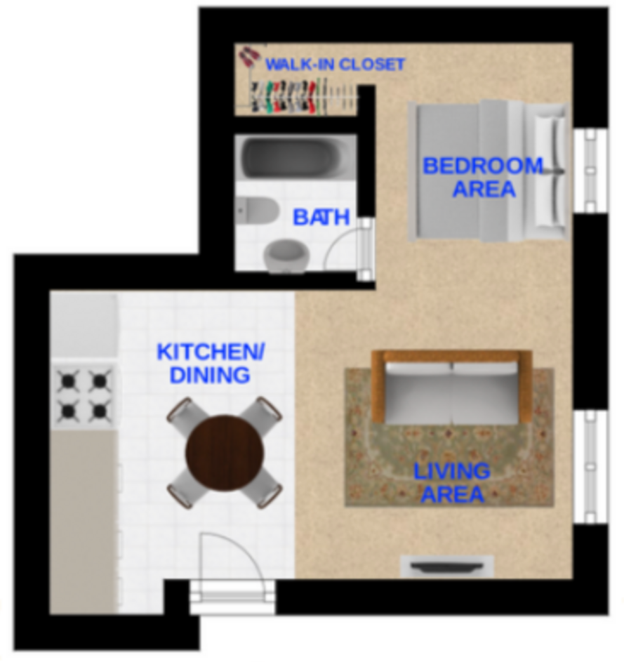 Floor Plan: 1 Bed · 1 Bath · 633 SQ. FT.