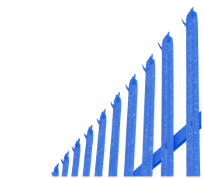 Blue picket fence with pointed tops against a white background