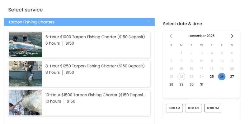 booking calendar fishing charters guides