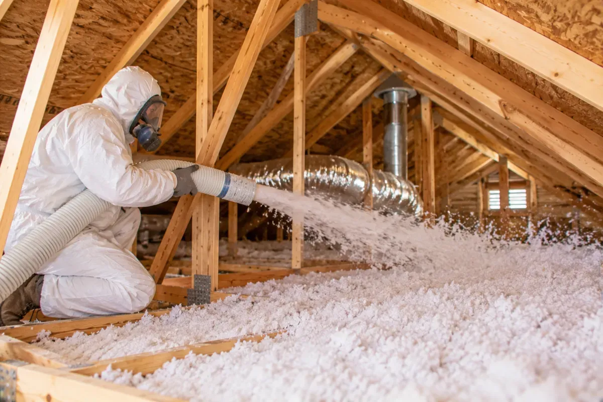 Blown-in insulation installed between attic floor joists in Gardendale, TX