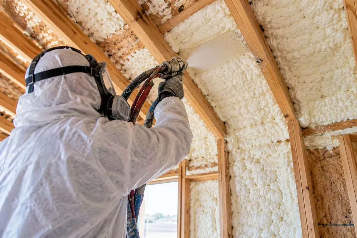 Closed-cell spray foam insulation applied to attic rafters in Odessa, TX