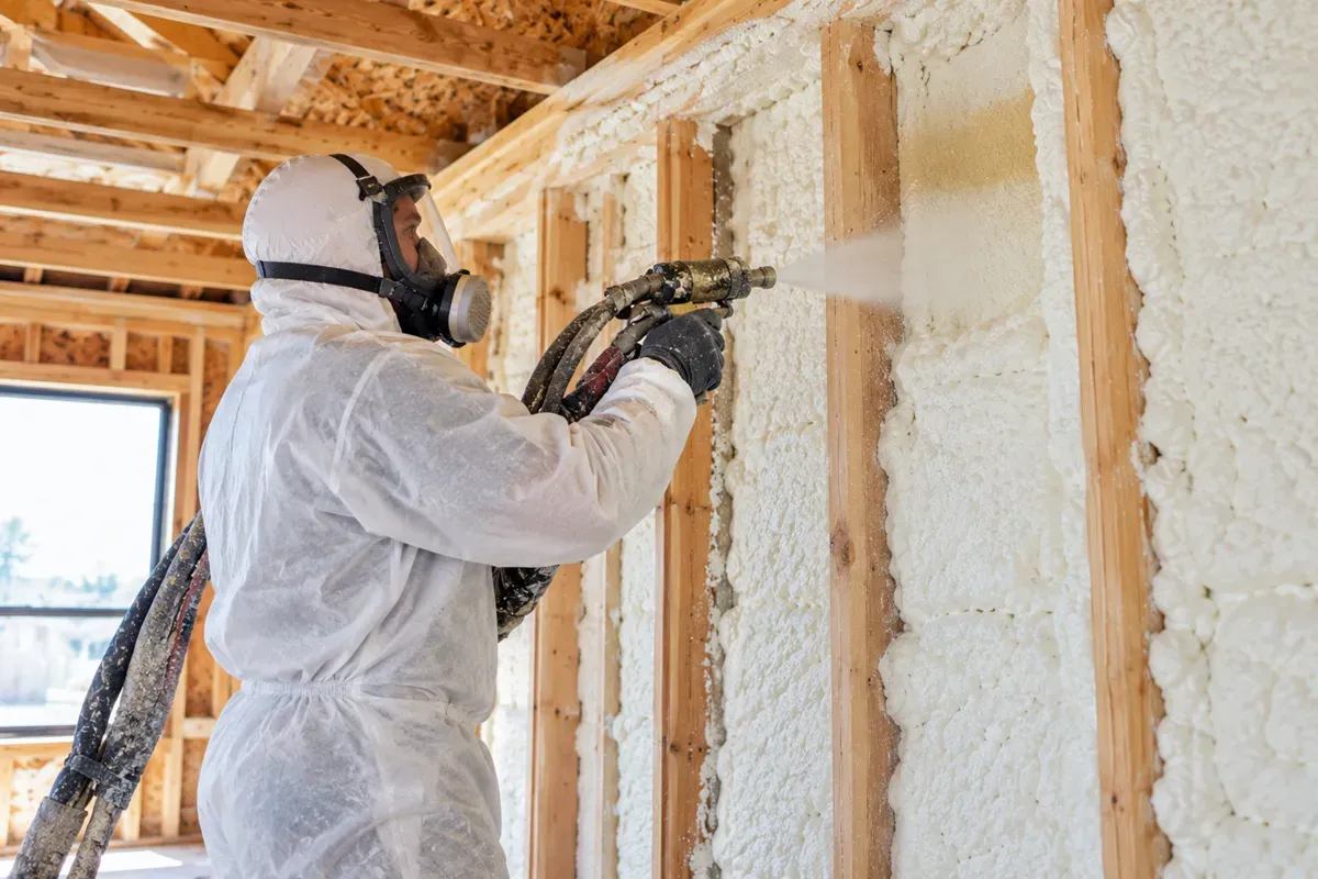 Spray foam insulation specialist applying foam in an Odessa home