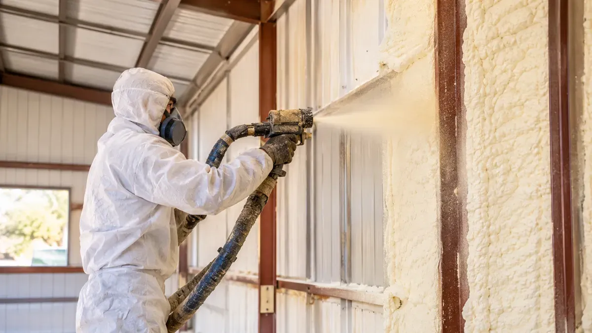 Commercial spray foam insulation applied to a warehouse wall in Odessa, TX.