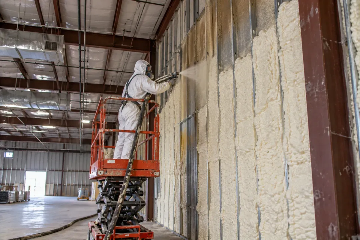 Spray foam insulation installed on commercial warehouse walls in Odessa, TX