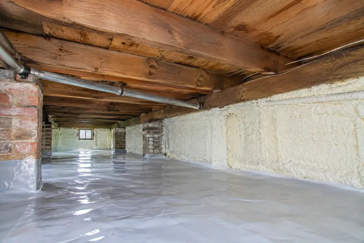 Completed crawl space spray foam insulation in an older Odessa, TX home