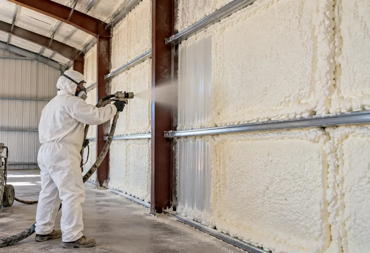  Spray foam insulation applied to metal building walls in Odessa, Texas
