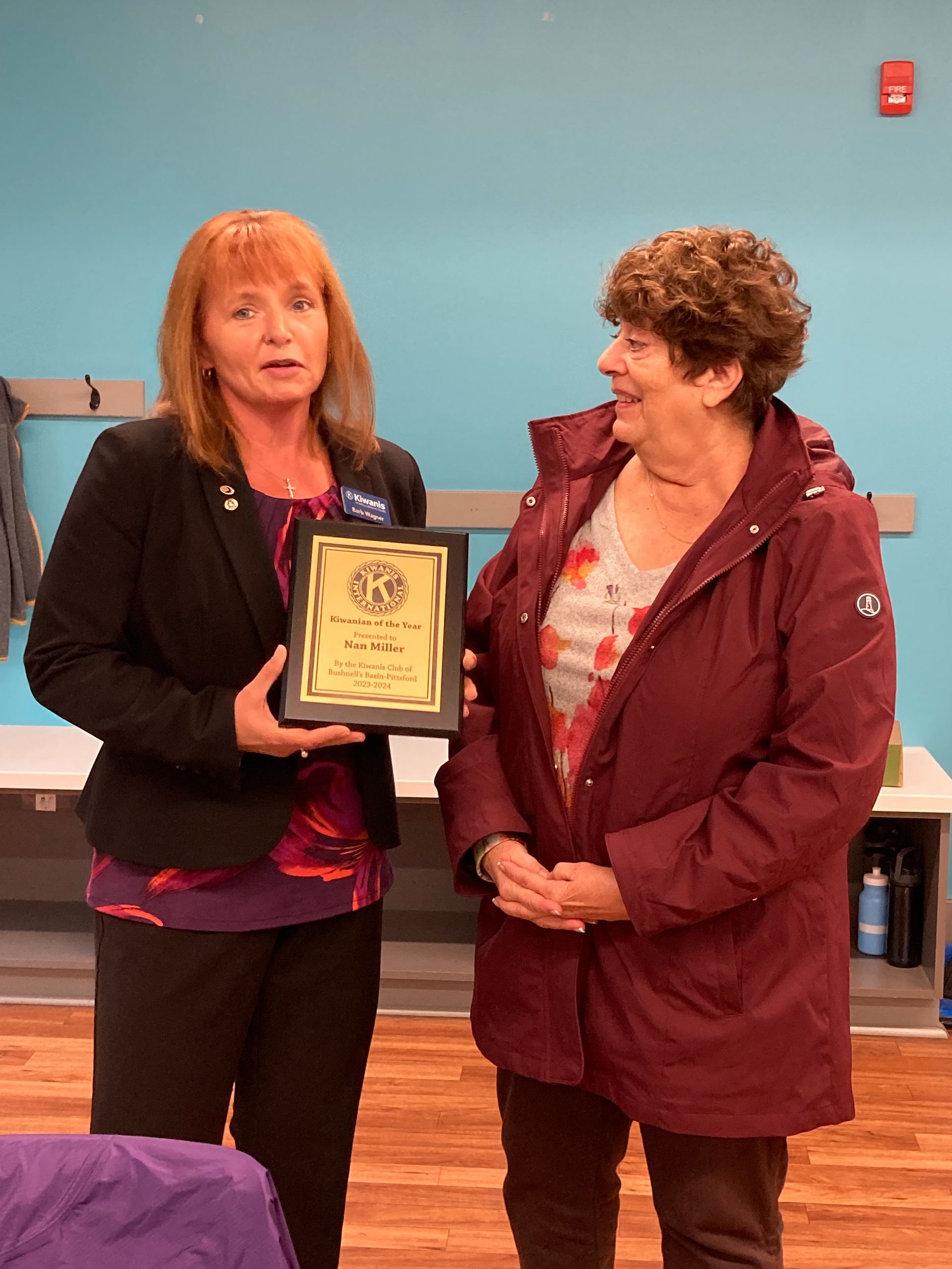 2024 Kiwanian of the Year Nan Miller receives award.