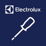 Logo Electrolux su sfondo blu con icona di cacciavite bianca