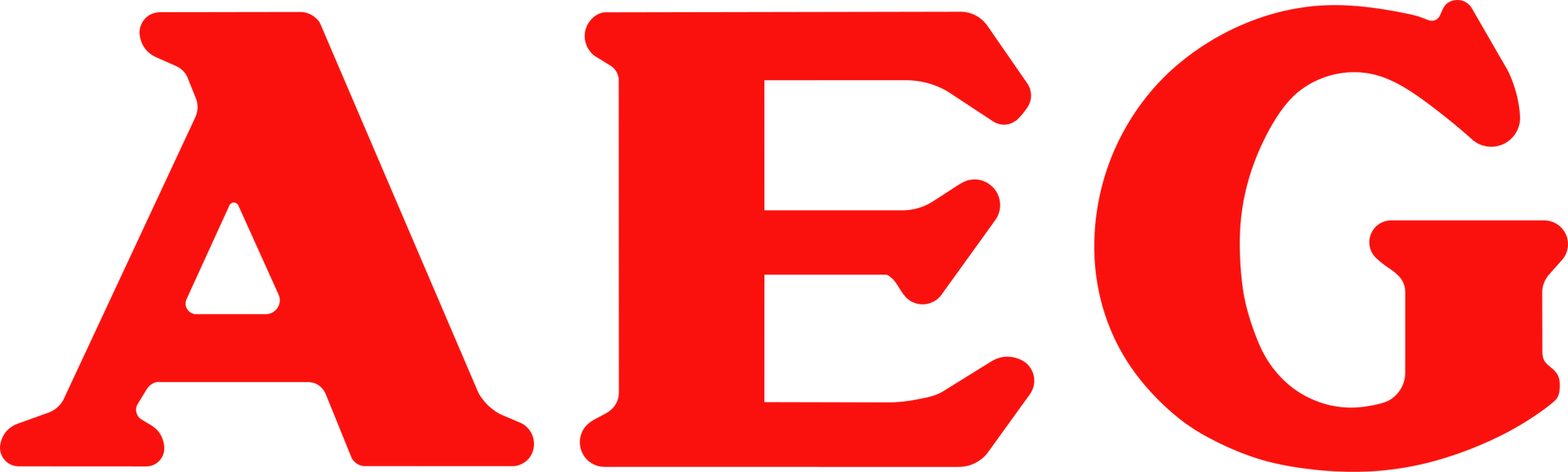Logo AEG rosso in grassetto su sfondo bianco
