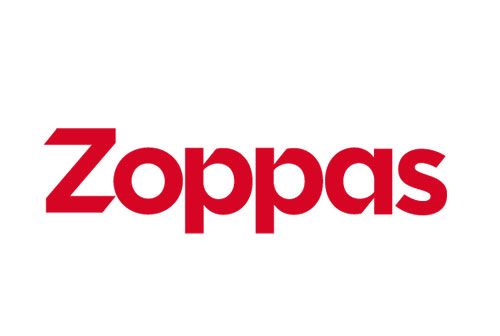 Logo Zoppas in testo rosso su sfondo bianco.